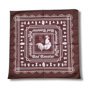 Red Rooster Coffee Roaster Bandana - Brown 100% Cotton Summer Accessory 22" x 22" Locally Printed Handkerchief & Wall Hanging