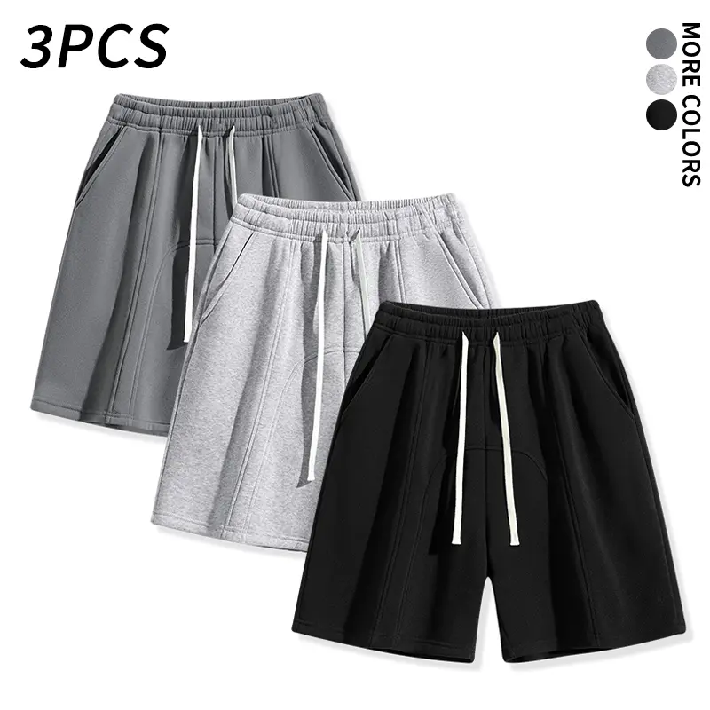 3 Pcs Men’s Solid Color Vertical Stripe Athletic Shorts, Loose Fit, Drawstring Elastic Waist, Side Pockets, Versatile for Daily Commuting, Fitness, Running, Street Casual Wear, Fashionable Shorts waist short, Stripe Men's Shorts, Oversized Drawstring Men'