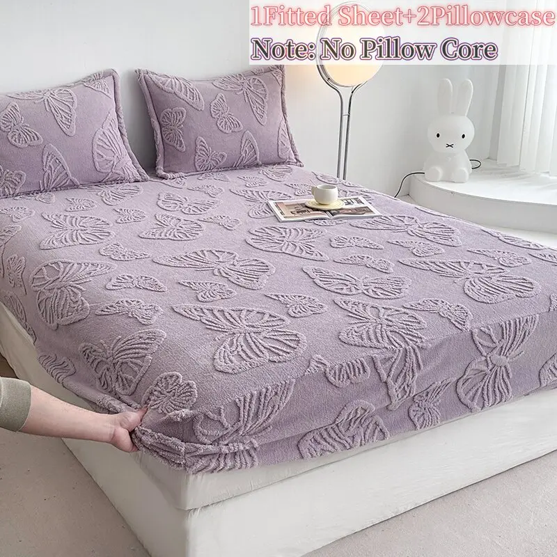 Deep Pocket King Size Butterfly Bedding Set, Ultra Soft Comfortable, Thick Velvet Fabric, Hotel Bedspread, Includes 1 Fitted Sheet & 2 Pillowcases