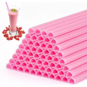 Heart Straws, Heart Shaped Straws, Disposable Cute Plastic Straws, Individually Wrapped for Valentine's Day, Wedding, Birthday, Bridal Shower Decor (60 PCS, Dark Pink)