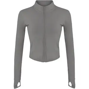 Womens Lightweight Full Zip Running Track Jacket Workout Slim Fit Yoga Sportwear with Thumb Holes