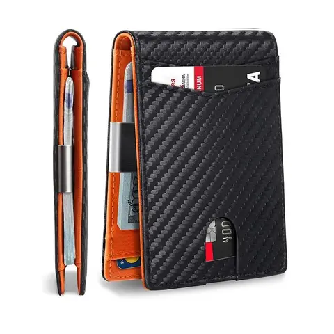 Men's RFID Anti-theft Bi-fold Card Holder - Holiday Edition, carbon fiber texture, ultra-thin minimalist design, with a bill holder and multiple card slots. A slim pocket card holder suitable for everyday and travel use. (SpringStatements)