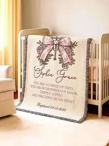 Floral Cross Baby Blanket: Child of God Baptism Gift Girl Personalized 100% Cotton Woven Blanket or Fleece