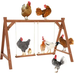 [5-year warranty] PETSFIT Wooden Solid Chicken Perch & Roosting Bars with 2 Swings, 50"x30"x34" Coop Toy for 6–8 Hens, Multi-Level Stand Encourages Exercise & Natural Behavior, Easy to Assemble & Clean,Outdoor Use