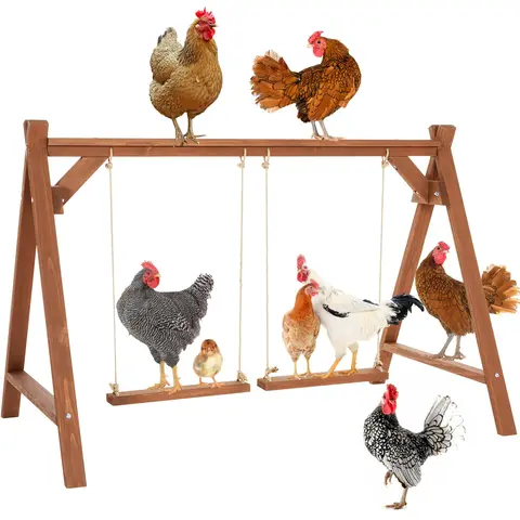 PETSFIT Wood 3-Bar Roosting Chicken Perch with 2 Swings, 50"x30"x34" Waterproof Outdoor Coop Toy for 6-8 Hens, Multi-Level Reinforced Stand, Develops Coordination, Encourages Natural Behavior, Easy to Assemble, Easy to Clean