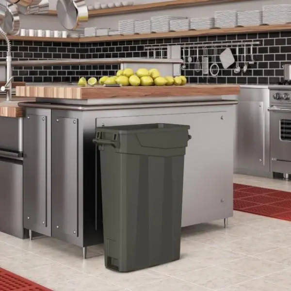 Suncast SUATCNH2030 Durable Heavy-Duty Plastic 23 gal Slim Trash Can with Handles, Gray Commercial Portable Indoor Recycling Bin, 23 Gallon, Resin