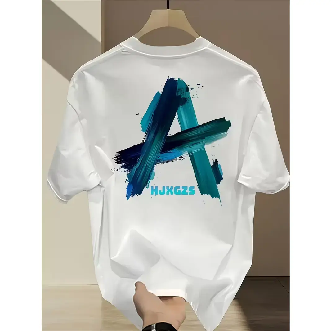 A New Men'S Fashion Print Short-Sleeved Heavyweight Pure T-Shirt, Loose And Slimming Versatile Short-Sleeved in Summer, Easy And High-End T-Shirt, Loose And Versatile Half-Sleeved in Summer, Essential for Dating, Outdoor Sports