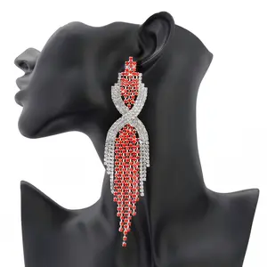 Eva - ruby criss cross dangle rhinestone earrings