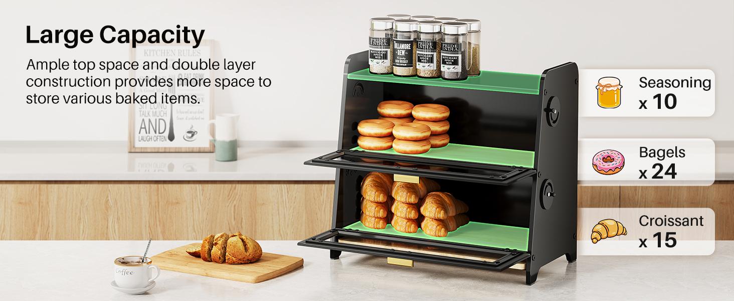 SNTD Bread Box - Kitchen Countertop Bread Storage Container with Bamboo Cutting Board, Adjustable Vent Hole Dials