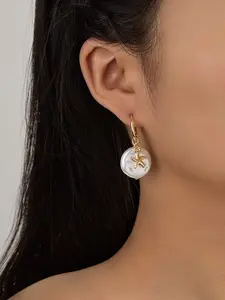 Oceanic Gold Starfish Earrings, Imitation Pearl Embellished Drop Studs, Chic Commuter Jewelry, Versatile Fashion Accessory for All Seasons, High Quality Earrings