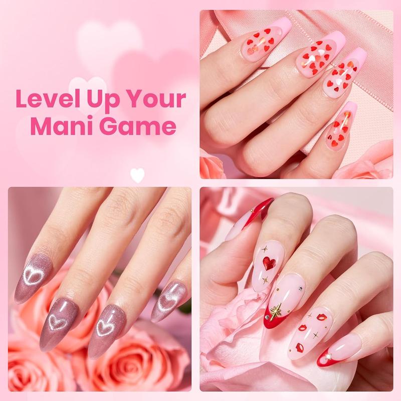 Beetles Valentine's Glitter Gel Top Coat Set, Clear Pink Color High Shine, Drying, Manicure Essentials EasterNail Designs SpringNail VacationNail FestivalNail GraduationNail  newyearnewme valentinesday