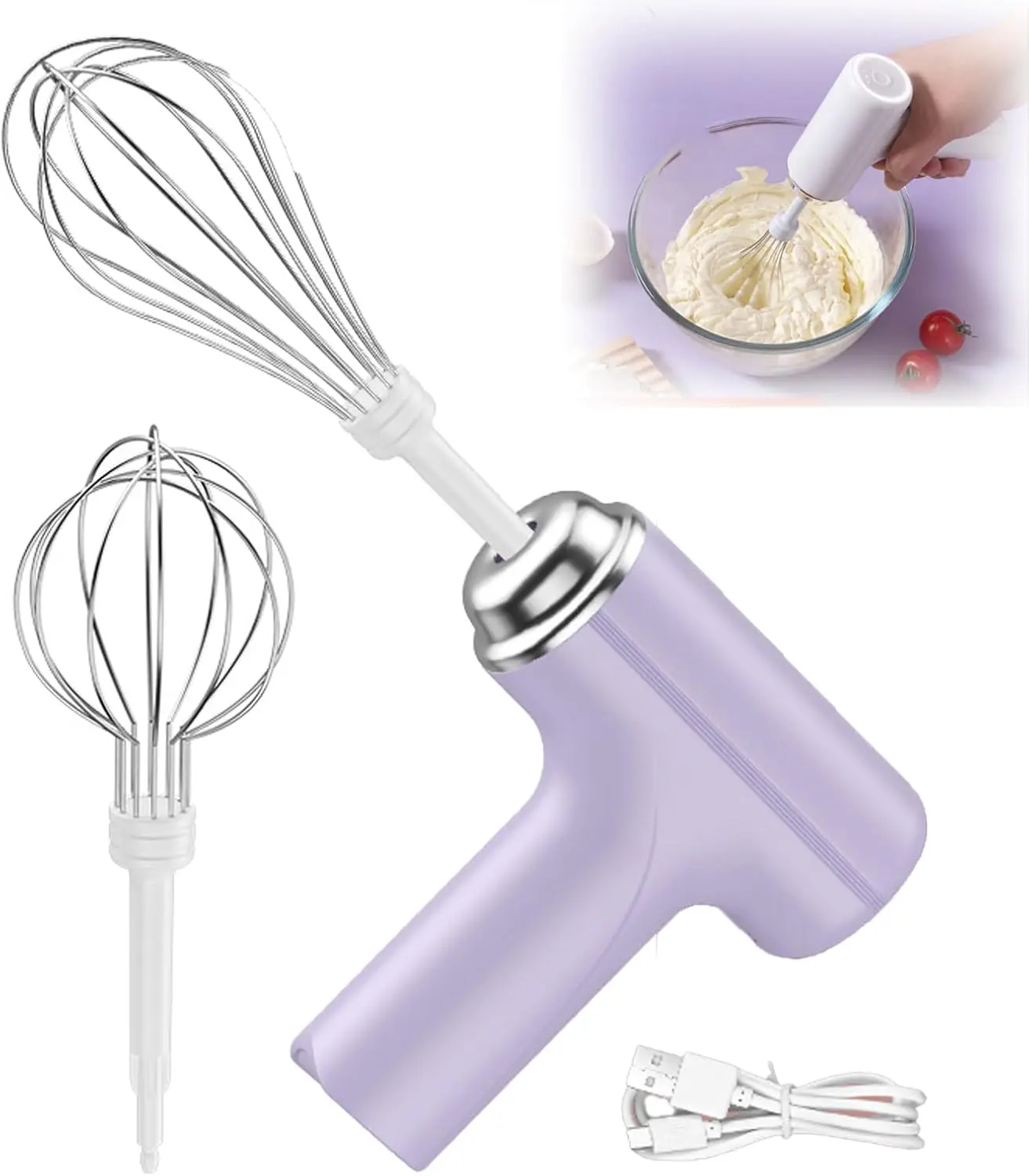 GMOX Rechargeable Handheld Milk Frother, 3-Speed Electric Whisk with 3 Stainless Steel Heads, Cordless Coffee Foam Maker & Drink Mixer for Latte, Cappuccino, Matcha, Eggs, Cream & Baking