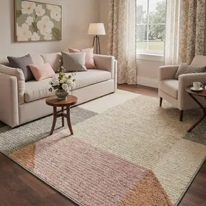 【Summervibes】GENIMO Area Rugs Geometric Blocks Print Pattern Low Pile Light Weight and Machine Washable Non Slip Rug for Living Room Bedroom Dining Room Indoor Home Decor Dusty Taupe