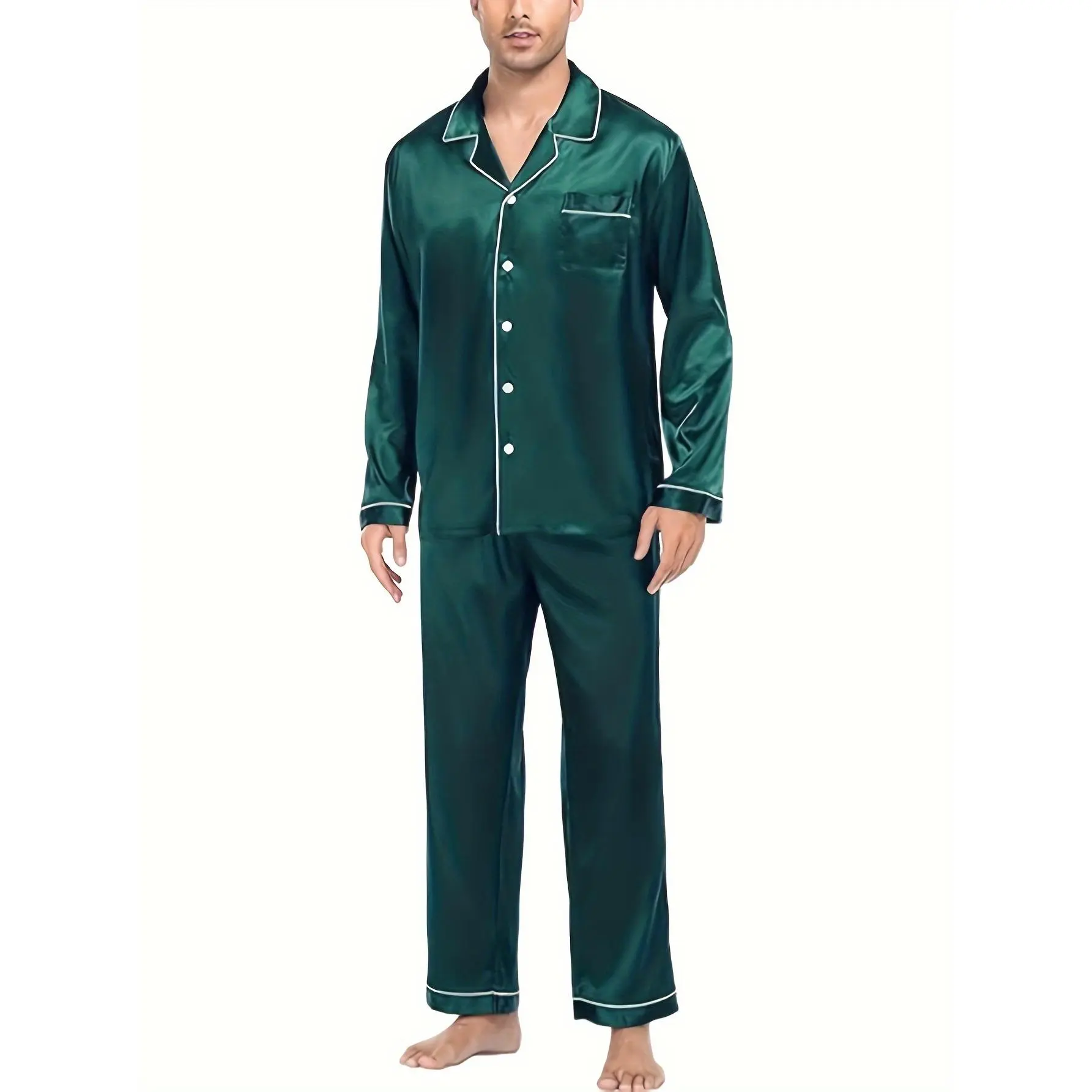 2 Sets, Men's Pajama Sets, Minimalist Collection 2024 New Cardigan, Lapel, Long Sleeved Pants, High-end Home Wear, Loose And Comfortable, Can Be Worn Outside