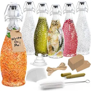 17 Oz Textured Swing Top Glass Bottles with Lids| Flip Top Glass Bottle with Stopper 6 Pack| Resealable Beer, Water, Vanilla Extract or Kombucha Bottles| Airtight Drinking or Syrup Bottle