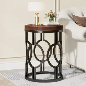 Tribesigns Round End Table Industrial Bedside Table Nightstand for Living Room Bedroom smart nightstand caketablefabric