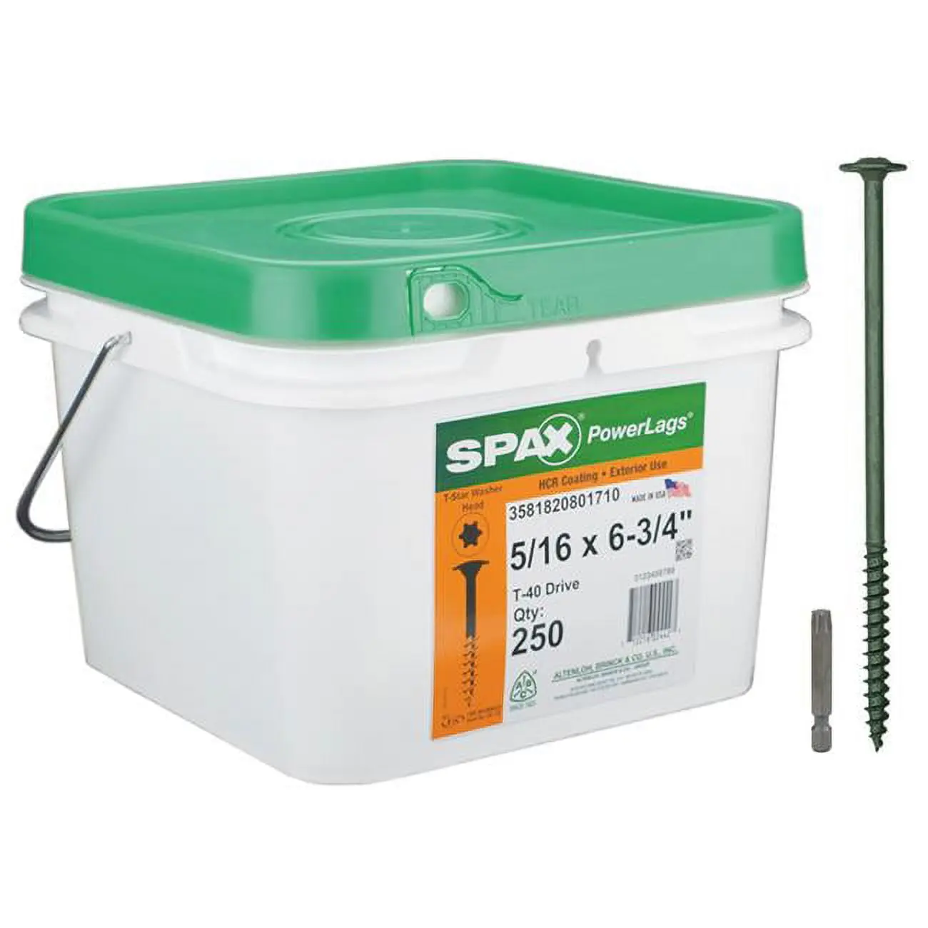 Spax 5034907 5-Grade PowerLags Fasteners, 6.75 in. Built-On Washer Head Construction Screws with Driver Bit, Fastener Length Stamp, No Required Pre-Drilling, Pack of 50