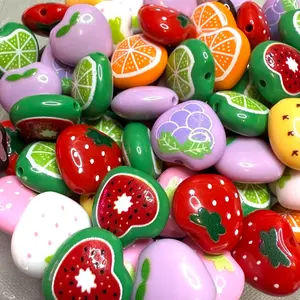 Fruit Hearts Acrylic 15mm Beads Set of 5 Mixed Color