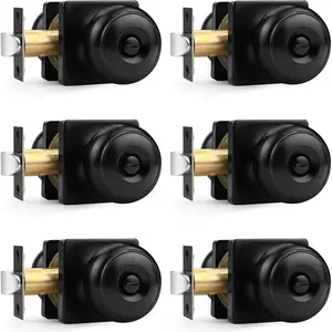 Black Door Knobs with Square Rosette,  Door Handles for Bedroom, Door Knobs Black Interior Door Locks for Bathroom, Stainless Steel Door Handles 6 Pack