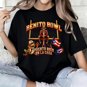 100% pure cotton Black T Shirt Benito Bowl Puerto Rico En La Casa Flag And Frog Graphic Print Casual Wear For Men Women Unisex Streetwear Fashion Top
