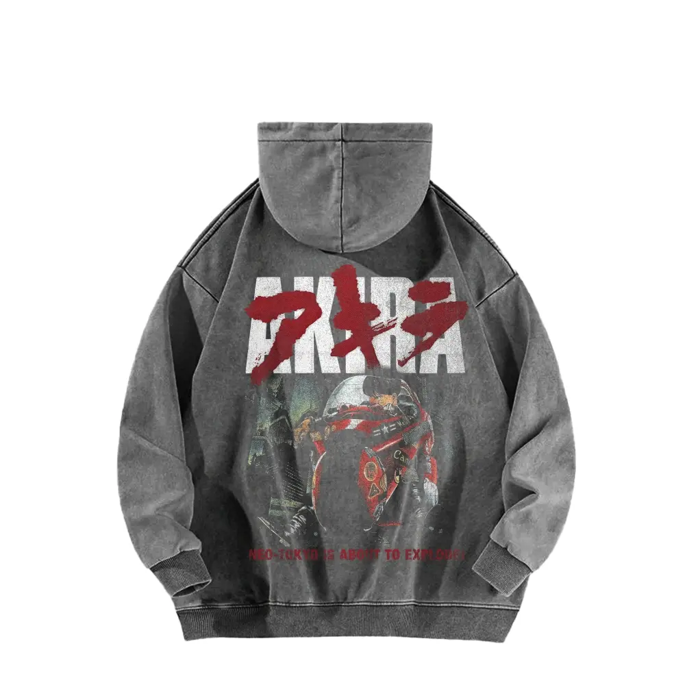 Retro-style heavyweight hoodie with Akira graphic. Themed washed