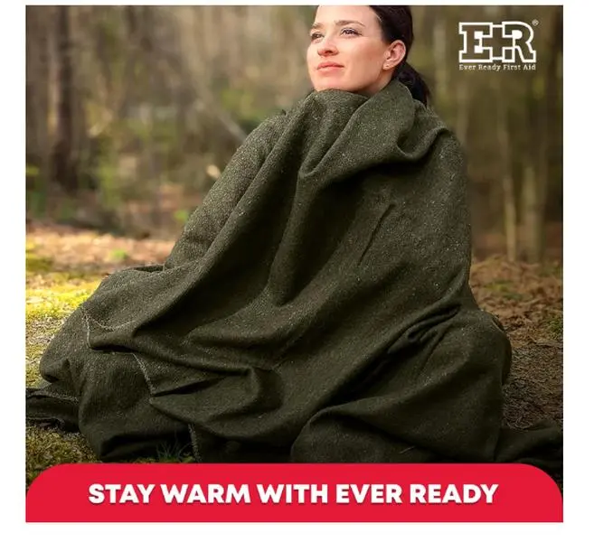 Ever Ready First Aid Warm Wool Fire Retardant Blanket 66" x 90" (80% Wool) Green