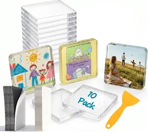 10 Pack 2"x2" Clear Acrylic DIY Fridge Magnets Set with Adhesive Backing – Square Magnetic Photo Frames for Crafts, Kitchen, Classroom, Party & Office Decoration