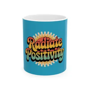 Turquoise Radiate Positivity Ceramic Coffee Mug,  11oz & 15oz Drinkware Glossy