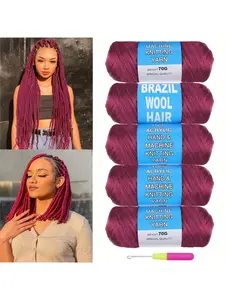 BBrazilian Wool Hair Yarn for Braids 2/5/8 roll Brazilian Wool Hair Acrylic Yarn for Soft Faux Locs Goddess Locs Hair Extension Senegalese Twist Crochet Hair for Women Synthetic Braids