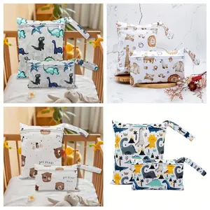 2 Piece Printed Cloth Diaper Storage Bag Set, Zipper Pocket, Multi-Functional Washable Bags, Multifunctional Diaper Bag, Travel Diaper Tote, Travel Wet Dry Separation