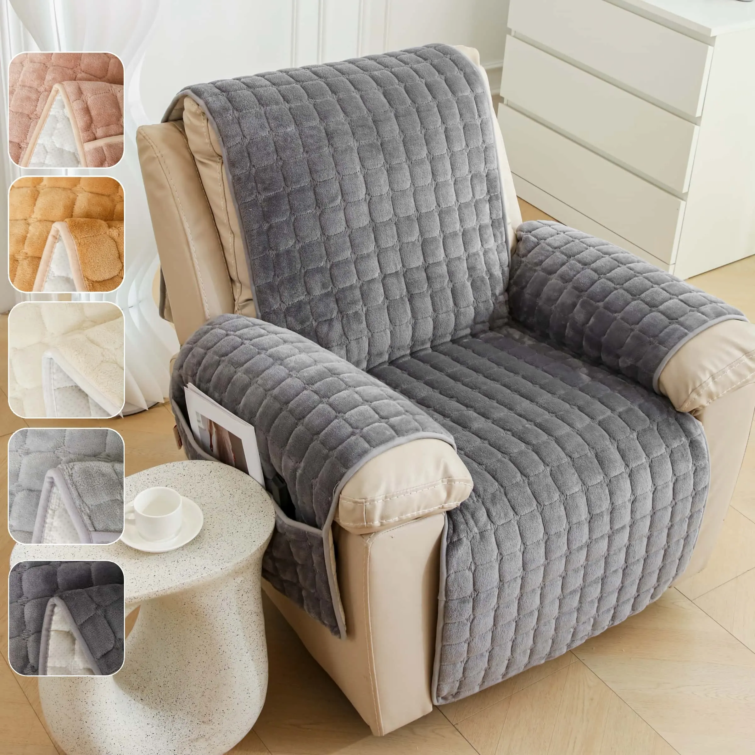 Soft Quilted Couch Cover for Recliner & Armchair, Thick Velvet Sofa Cover, Anti-Slip Pet-Friendly Chair Cover, Machine Washable Living Room Sofa Cushion, Cozy Home Decor, Washable Sofa Slipcover, Washable Couch Covers