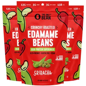 Crunchy Roasted Edamame Snack (Sriracha), High Protein Snacks (13g) Healthy Protein Chips, Keto Friendly Food (2g Net), Plant-Based Vegan Snacks, Office Snacks, Spicy Snack, 4oz (3 Pack)