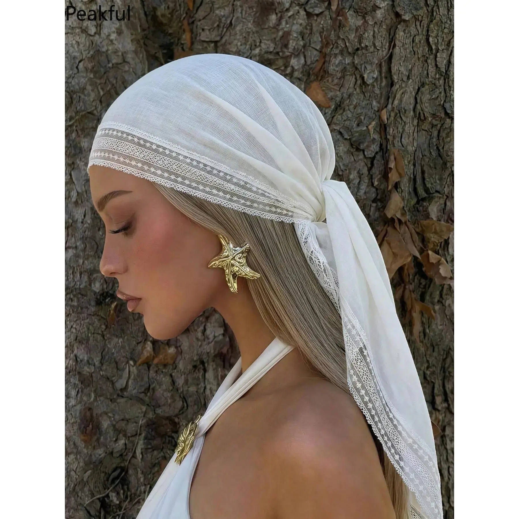 Summer Fashion Solid Lace Headscarf, Popular Multifunctional Travel Shawl Accessory, Stylish Square Decorative Scarf for Women, soft skin-friendly fabric & easy to match, great for beach trips, weekend getaways, party dressing and daily hair decor use