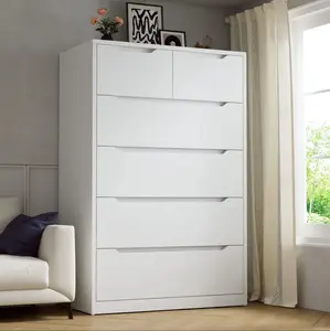 【24H Online Help】Raybeefurniture Modern Wood Dresser with 4/5/6 Large Drawers, Stylish Storage Cabinet & Chests of Drawers with Large Organizer, Tall Dresser with Smooth Metal Rail, Perfect White Storage Organizer & Home Decor for Bedroom, Living Room