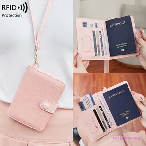 Viral Pink Crocodile Embossed Passport Wallet, RFID Blocking Travel Organizer with Removable Lanyard, Card Slots & Passport Pocket, Cute Aesthetic Travel Essentials for Women, Perfect for Trips & Daily Use