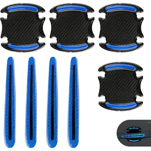 8 count  Door Handle Scratch Protectors,  Carbon Fiber Door Handle Scratch Protector Cover, Anti- Safety Reflective Strips, Universal  Exterior Accessories for   (Blue)