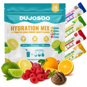 DUJOSOO Protein-Containing Electrolyte Powder Hydration Mix (Need Shake Thoroughly!) - 7 Electrolytes & 6 Vitamins - Fat-Free Drink Powder with Hericium, Collagen Peptide, BCAAs - 16 Servings - Healthcare