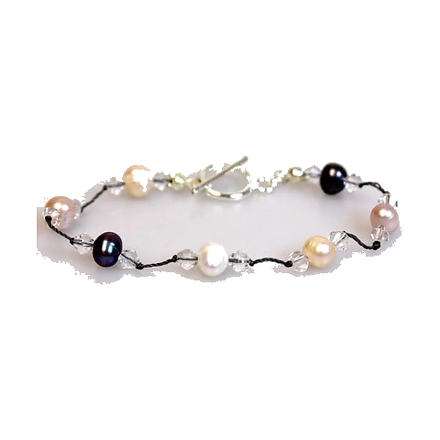 Female Alloy Metal Geometric Toggle Clasp Stakes Bracelet, Light Grey & Pale Cream Tone, for Daily Wear