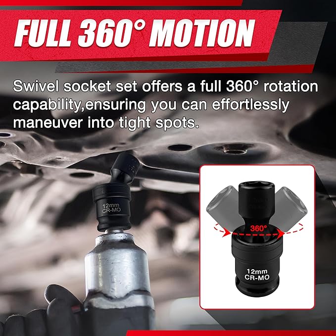 15PCS 3/8" Drive Shallow Universal Impact Socket Set,Swivel Socket Set,Metric Flexible Wobble Sockets, CR-MO,8-22mm, 6 Point 15PCS 3/8" Drive Shallow Universal Impact Socket Set,Swivel Socket Set,Metric Flexible Wobble Sockets, CR-MO,8-22mm, 6 Point