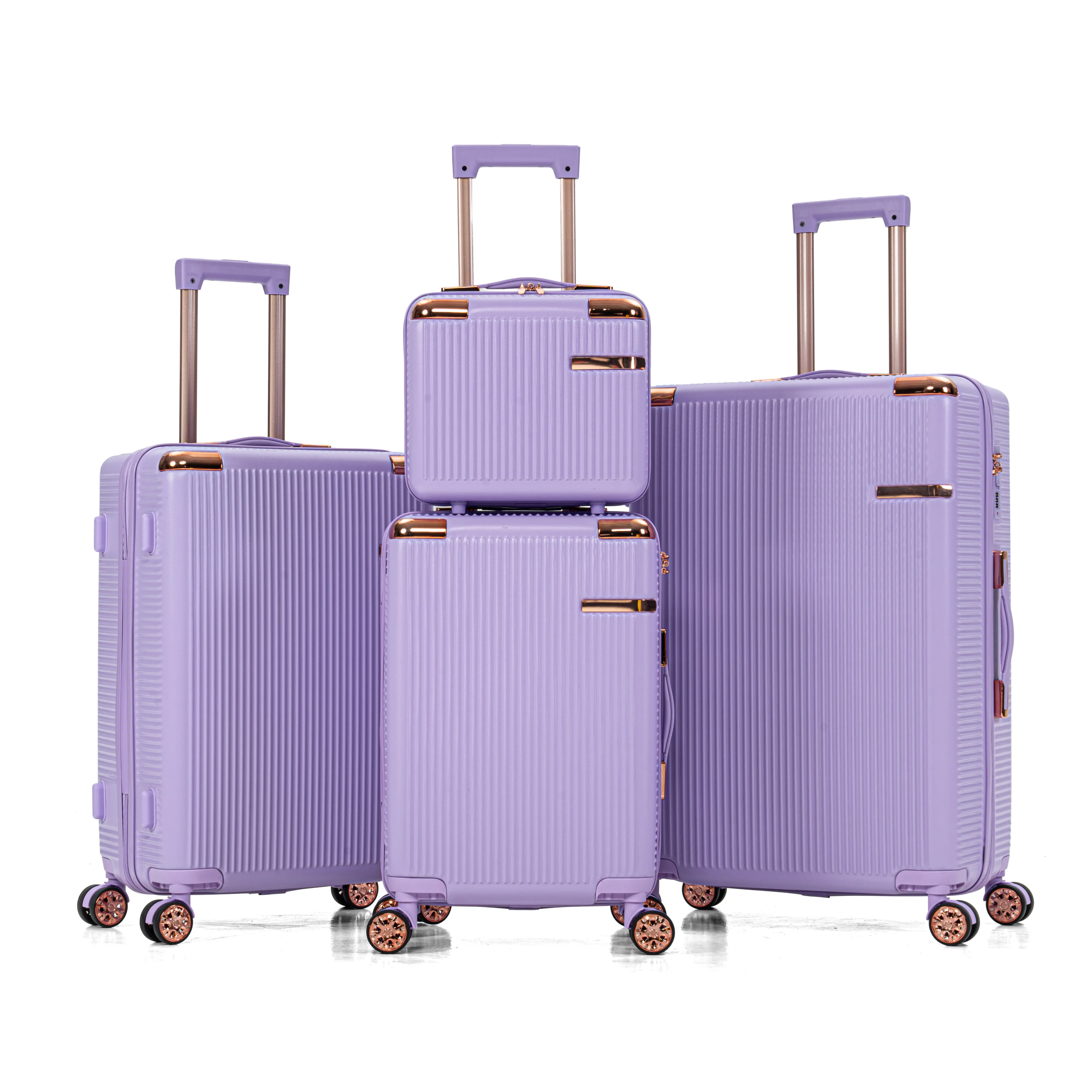 4-Piece ABS Hardshell Luggage Set for Family Travel, Travel Stuff, 14/19/23/27in, 360° Spinner Wheels, Metal Corner Edging, Impact Resistant, Lightweight Durable, TSA Approved Zipper, Password Lock, Checked Luggage