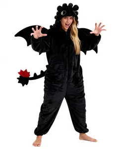 Couple Dragon Onesie Pajamas - Cozy Plush Black & White Matching Costume for Adults Halloween & Winter Loungewear Nightwear