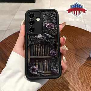 Case Compatible Compatible with Galaxy S23 Ultra S24 Plus S25 S22+ Floral Bookshelf TPU Silicone Camera Protective Rugged Cellphone Cover for Girl