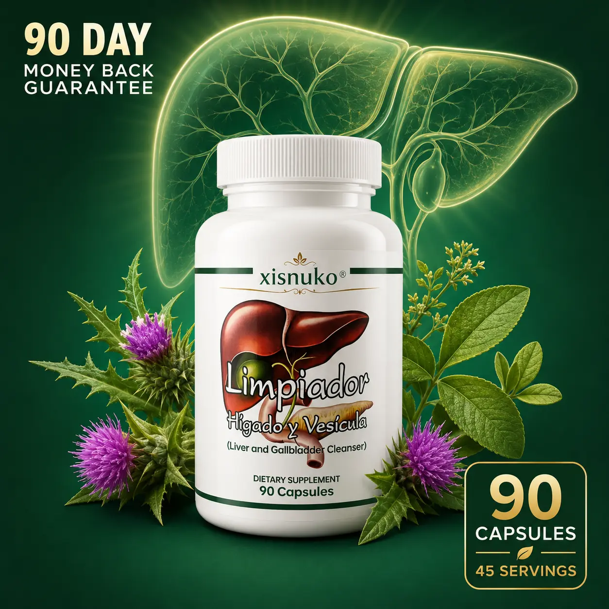 Milk Thistle Boldo Liver Support Supplement, Natural Herbal Cleanse and Digestive Support, 45 Servings gado y f