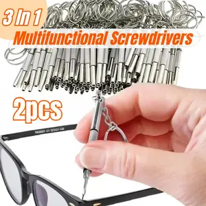 2pcs Screwdriver Set, Eyeglass Screwdriver, Watch Repair Tool Kit, Multifunctional 3-in-1 Eyeglass Accessories Repair Tool with Keychain, Portable Manual Screwdriver Tool