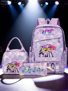 Huntrix Girl Backpack Set 3pcs, Student Bag with Lunch Bag and Pencil Case, Cute Cartoon Teenage Girls Backpack for School Short Trips