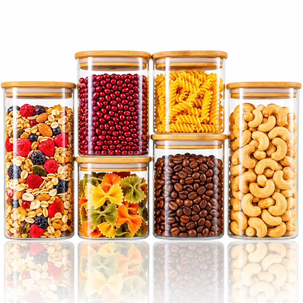 6 Pack 27oz 37oz 51oz Square Glass Storage Jars with Bamboo Lids, Airtight High Borosilicate Glass Canisters for Pantry Organization, Coffee, Flour, Snacks, Candy, Spices, Kitchen Storage, Housewarming & Wedding Gift #weeklydeals