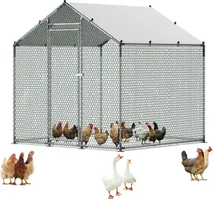 Metal Chicken Run, Chicken Run for Yard with Feeding Door, Walk in Chicken Run with Waterproof Anti-UV Roof & Security Lock for Ducks Rabbits Poultry for Backyard, Farm, Yard