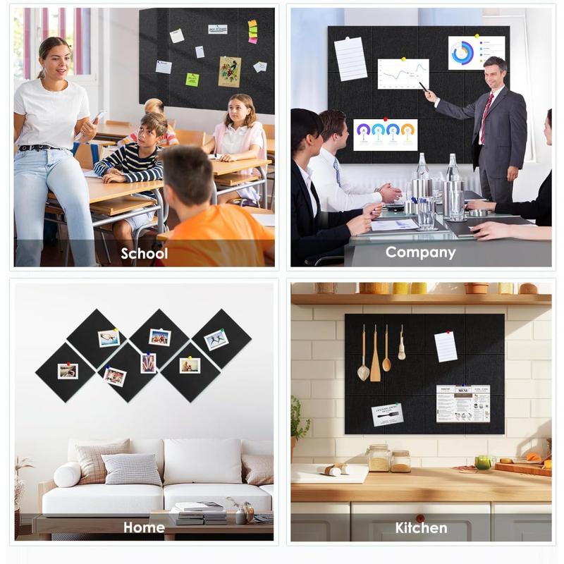 12 Pack Cork Bulletin Board for Wall - 48"x36" Sound Absorbing Felt Tiles with Removable Adhesive Tabs for Home Office Kitchen