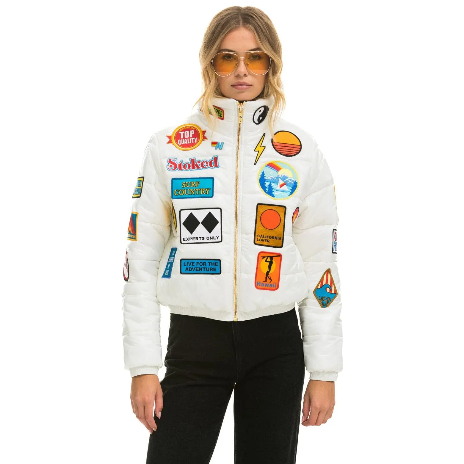 VINTAGE PATCH APRES PUFFER JACKET - WHITE GLOSSY