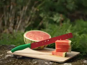 Kuhn Rikon Watermelon Knife with Safety Sheath | Nonstick Stainless Steel Melon Slicer